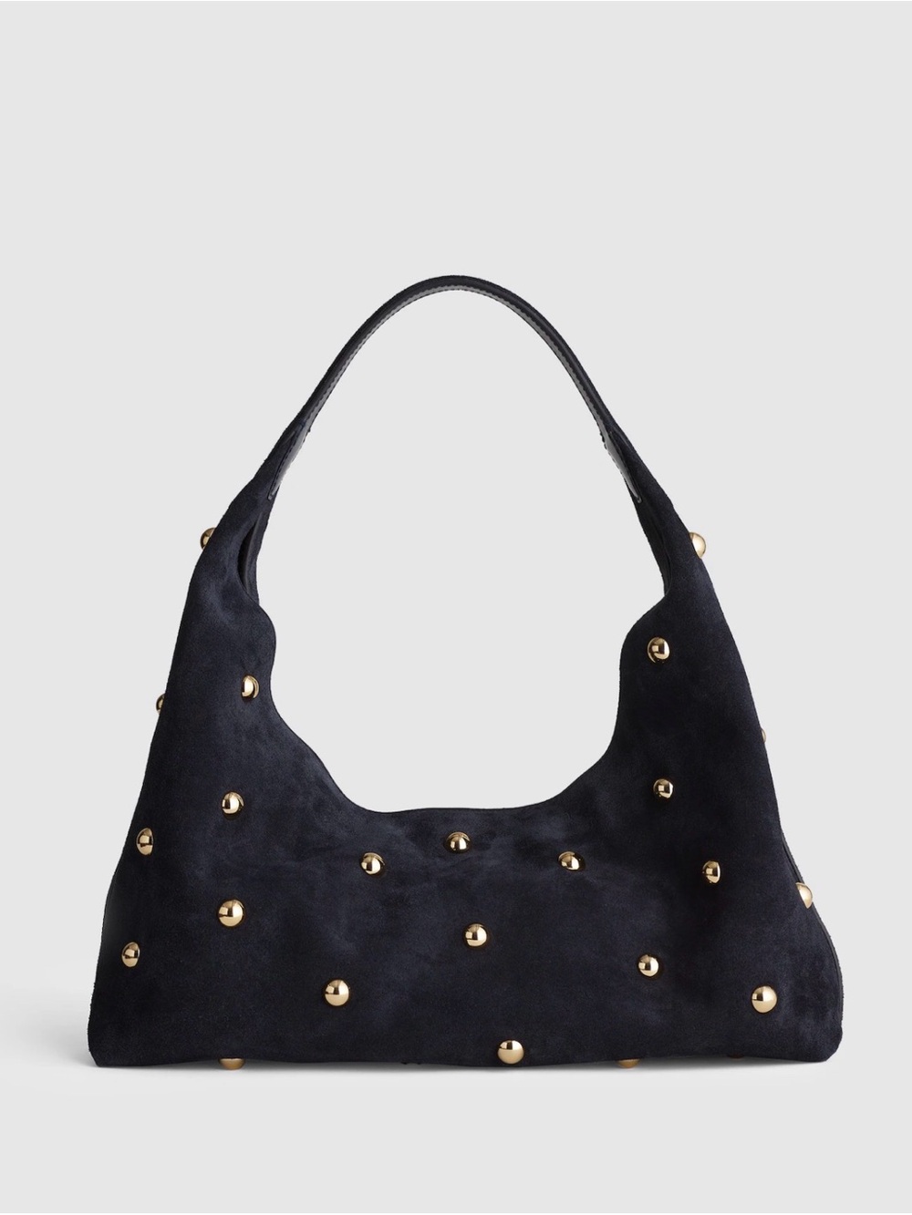 Madewell Navy Suede Shoulder Bag with Gold Studs - Picture 5 of 5